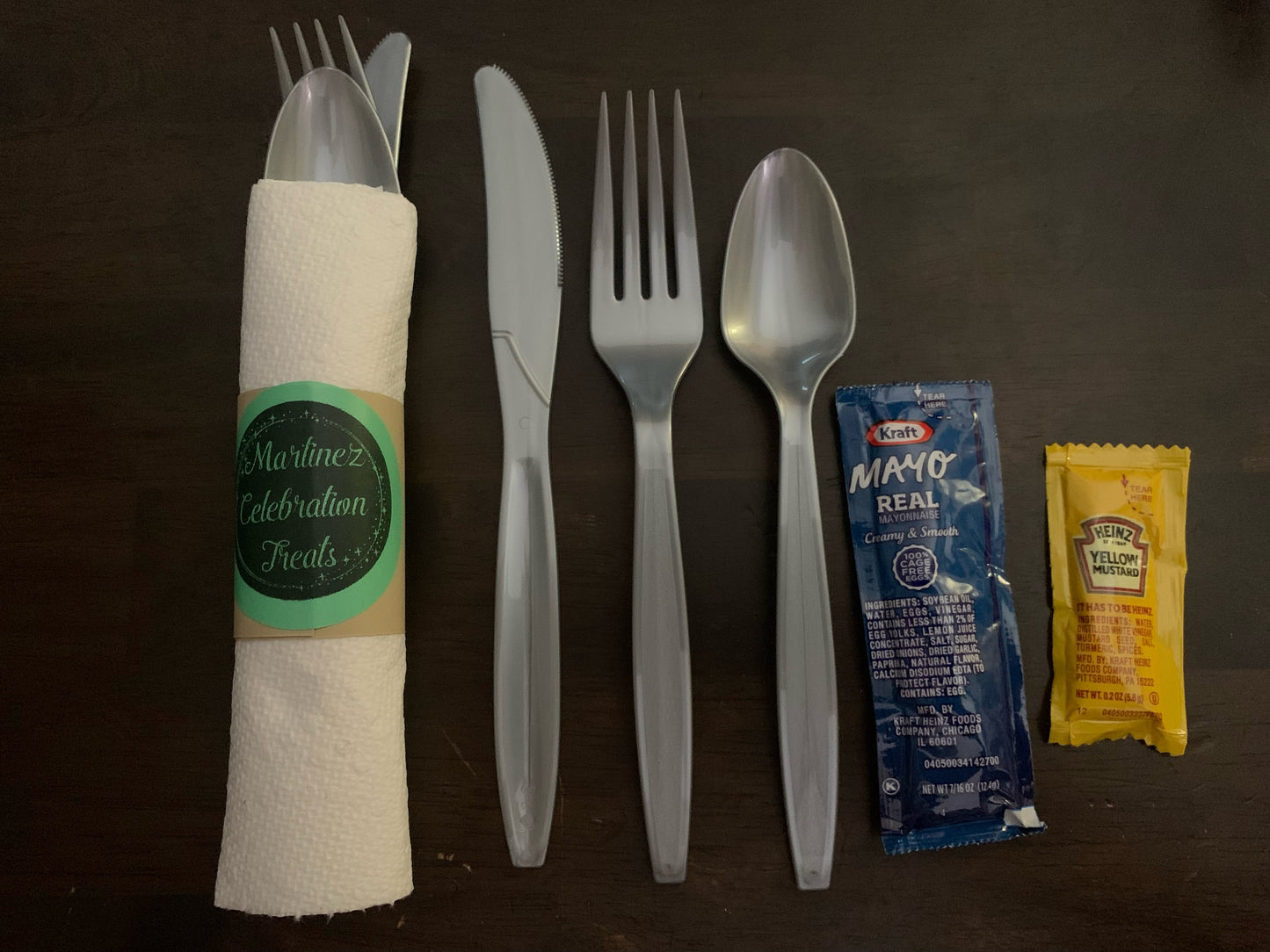 Utensils, packaging, Cheese, onions, etc.