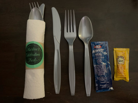 Utensils, packaging, Cheese, onions, etc.